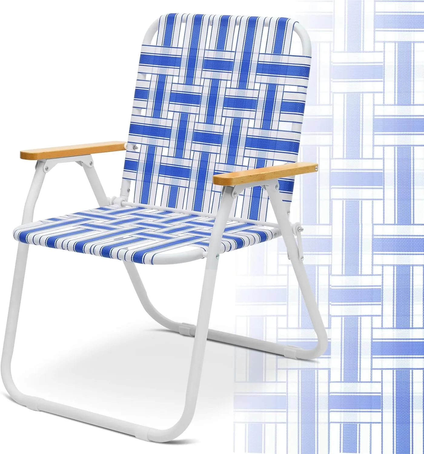 Sekey Folding Lawn Chairs, Beach Chairs for Adults with Backpack, Camping Chairs with Webbed Airflow Mesh, Patio Chairs with Rust-Proof Coating, Webbed Lawn Chair for Outdoor, Fishing, Backyard, Blue