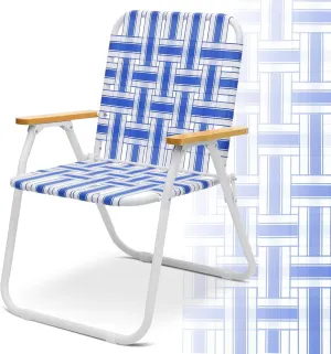 Sekey Folding Lawn Chairs, Beach Chairs for Adults with Backpack, Camping Chairs with Webbed Airflow Mesh, Patio Chairs with Rust-Proof Coating, Webbed Lawn Chair for Outdoor, Fishing, Backyard, Blue