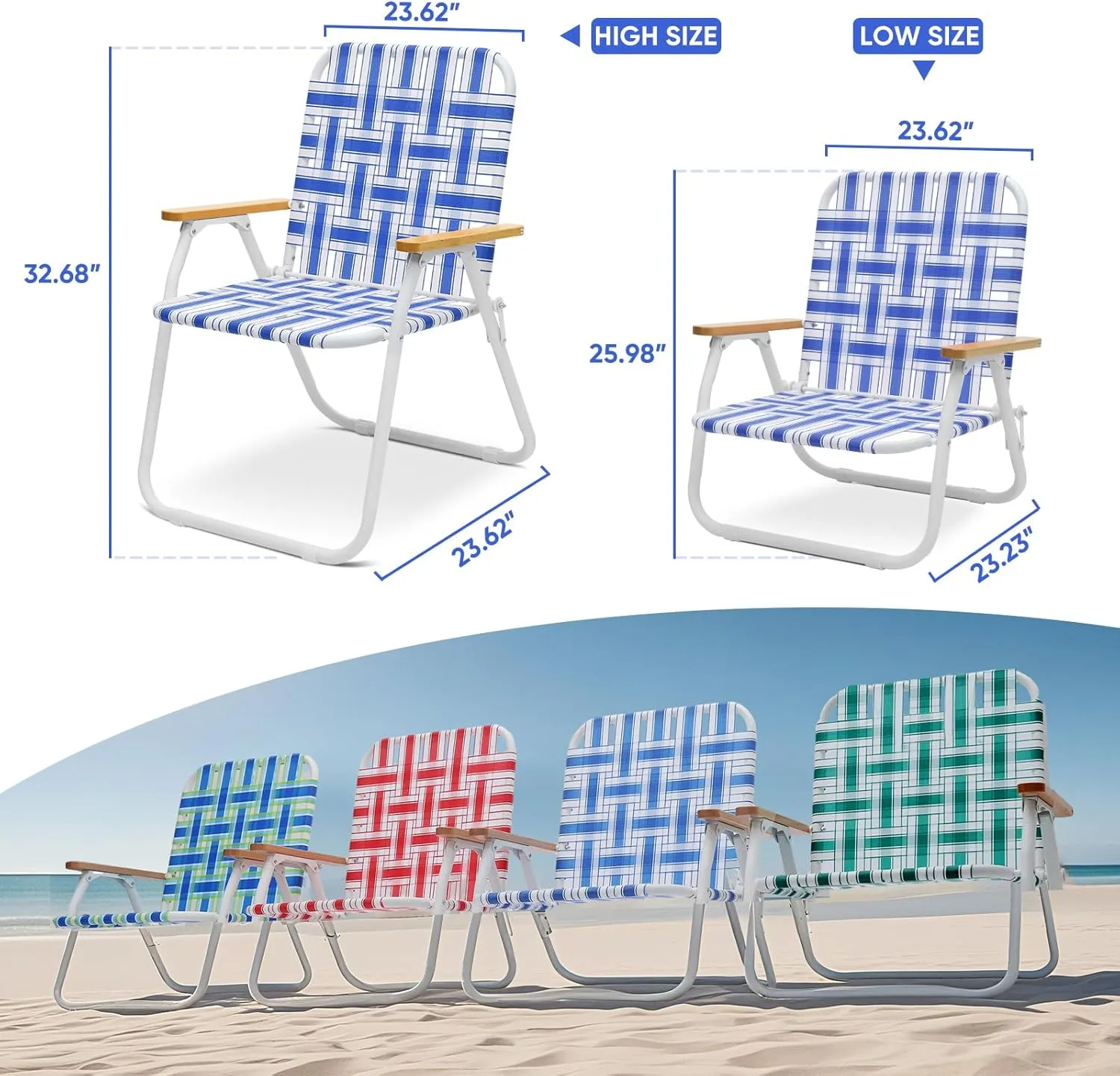 Sekey Folding Lawn Chairs, Beach Chairs for Adults with Backpack, Camping Chairs with Webbed Airflow Mesh, Patio Chairs with Rust-Proof Coating, Webbed Lawn Chair for Outdoor, Fishing, Backyard, Blue