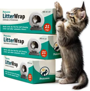 Self Cleaning Cat Litter Box Bags Liners Cat Litter Bags liners & Durable Litter Box Liners - 75 Count Odor Control & Leakproof Bundle Pack of 3 - Cats litter bag for Automatic LitterBox Bag Liners