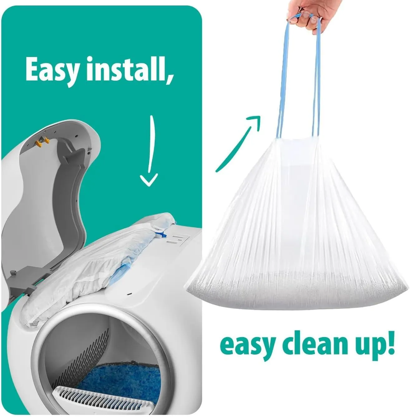 Self Cleaning Cat Litter Box Bags Liners Cat Litter Bags liners & Durable Litter Box Liners - 75 Count Odor Control & Leakproof Bundle Pack of 3 - Cats litter bag for Automatic LitterBox Bag Liners