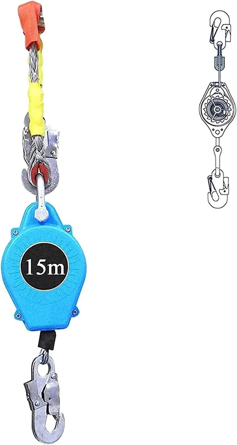 Self-Retracting Lifeline 16ft Fall Protection Safety Lanyard, Alloy Steel Hook, 330lbs Load, 5m Fall Arrest Device