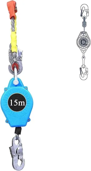 Self-Retracting Lifeline 16ft Fall Protection Safety Lanyard, Alloy Steel Hook, 330lbs Load, 5m Fall Arrest Device