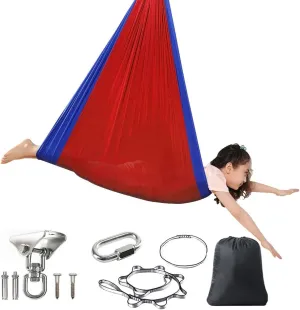 Sensory Swing for Kids Adults Yoga Swings for Indoor Use 360° Swivel Double Layer Hammock for Bedroom Durable Breathable Soft Kids Joy Swings Doorway Gym (Color : Red-Blue, Size : 230x150cm)