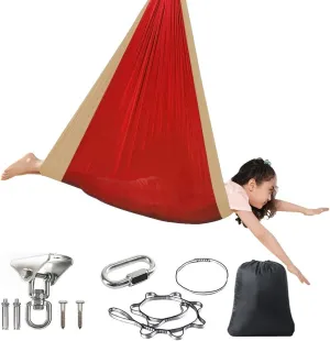 Sensory Swing for Kids Adults Yoga Swings for Indoor Use 360° Swivel Double Layer Hammock for Bedroom Durable Breathable Soft Kids Joy Swings Doorway Gym (Color : Red-Gold, Size : 230x150cm)