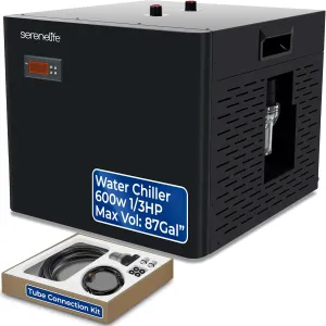 SereneLife Cold Plunge Chiller System - 1/3 HP 600w, 79 Gal Max Volume Ice Bath Water Chiller with Quiet Design Cooling Refrigeration Compressor