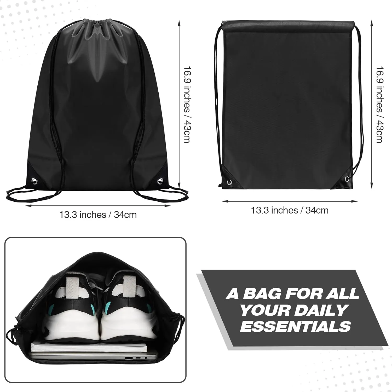 Shappy 150 Pcs Drawstring Backpack Bulk Sports Gym Cinch Bag Polyester String Bag for Men Women(Black)