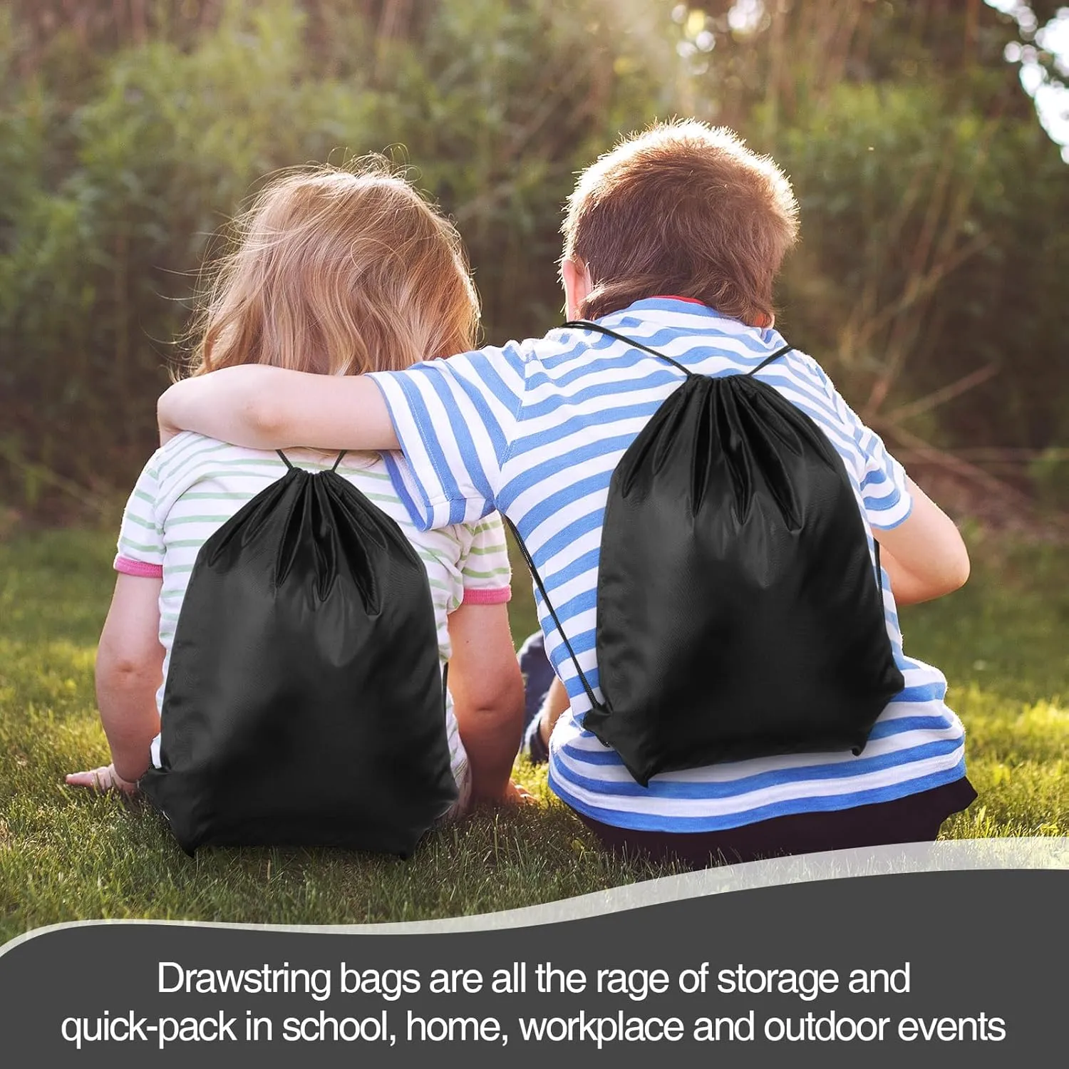 Shappy 150 Pcs Drawstring Backpack Bulk Sports Gym Cinch Bag Polyester String Bag for Men Women(Black)