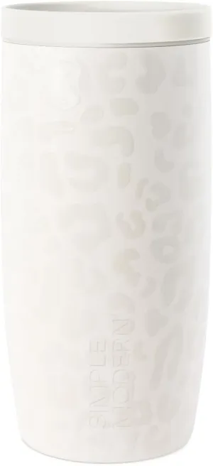 Simple Modern Travel Coffee Mug Tumbler with 360° Lid | Ceramic-Lined Insulated Stainless Steel Cold Brew Iced Coffee Cup Thermos | Gifts for Women Her Him | Voyager Signature | 16oz | Cream Leopard