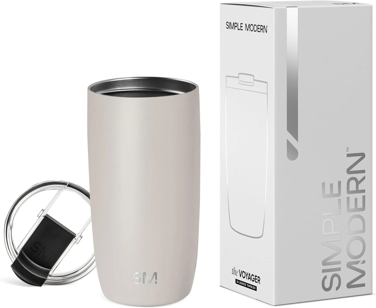 Simple Modern Travel Coffee Mug Tumbler with Flip Lid | Reusable Insulated Stainless Steel Cold Brew Iced Coffee Cup Thermos | Gifts for Women Men Him Her | Voyager Collection | 16oz | Almond Birch