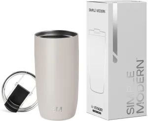 Simple Modern Travel Coffee Mug Tumbler with Flip Lid | Reusable Insulated Stainless Steel Cold Brew Iced Coffee Cup Thermos | Gifts for Women Men Him Her | Voyager Collection | 16oz | Almond Birch