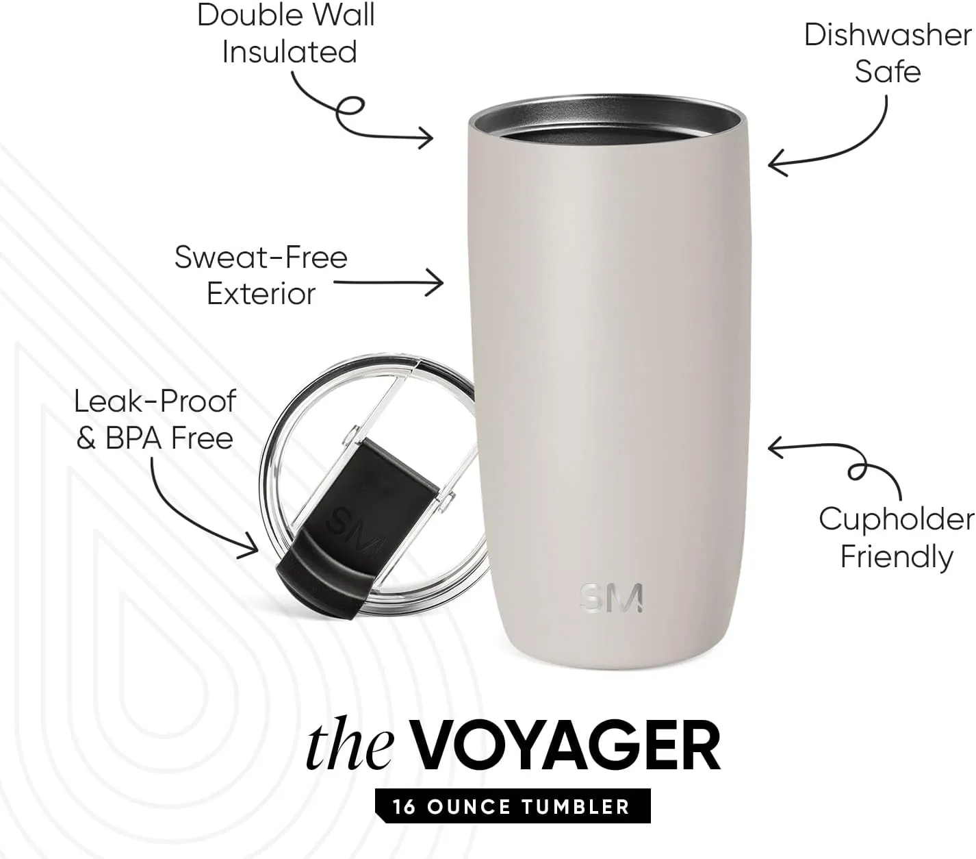 Simple Modern Travel Coffee Mug Tumbler with Flip Lid | Reusable Insulated Stainless Steel Cold Brew Iced Coffee Cup Thermos | Gifts for Women Men Him Her | Voyager Collection | 16oz | Almond Birch