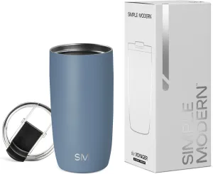 Simple Modern Travel Coffee Mug Tumbler with Flip Lid | Reusable Insulated Stainless Steel Cold Brew Iced Coffee Cup Thermos | Gifts for Women Men Him Her | Voyager Collection | 16oz | Blue Dune