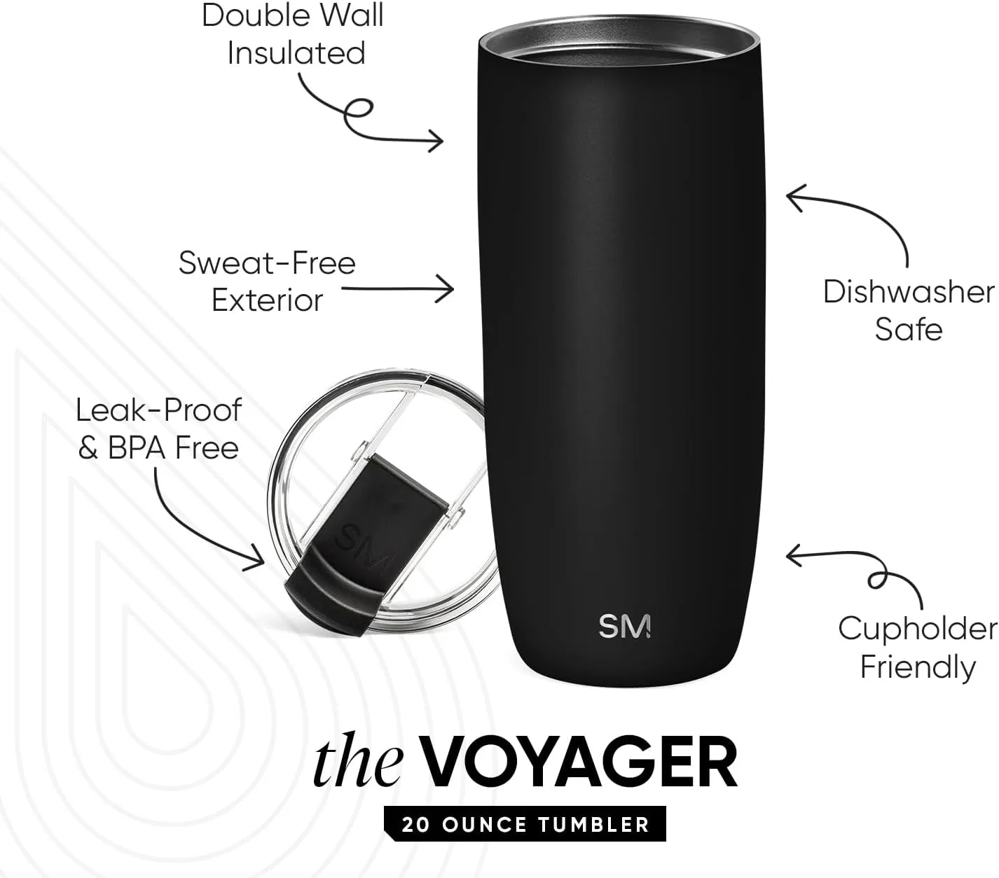 Simple Modern Travel Coffee Mug Tumbler with Flip Lid | Reusable Insulated Stainless Steel Cold Brew Iced Coffee Cup Thermos | Gifts for Women Men Him Her | Voyager Collection | 20oz | Midnight Black