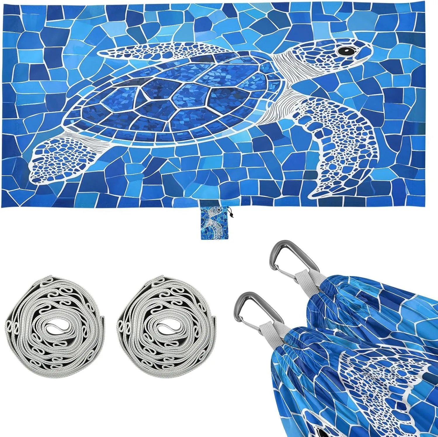 Simple Ocean Blue Sea Turtle Camping Hammock Single Portable Hammocks 330 lbs Capacity with 2 Tree Straps and Attached Carry Bag,Perfect for Outdoor,Indoor,Beach,Camping,Travel