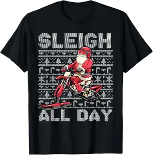 Sleigh All Day Santa Claus Ice Bike Christmas Snowmobile T-Shirt