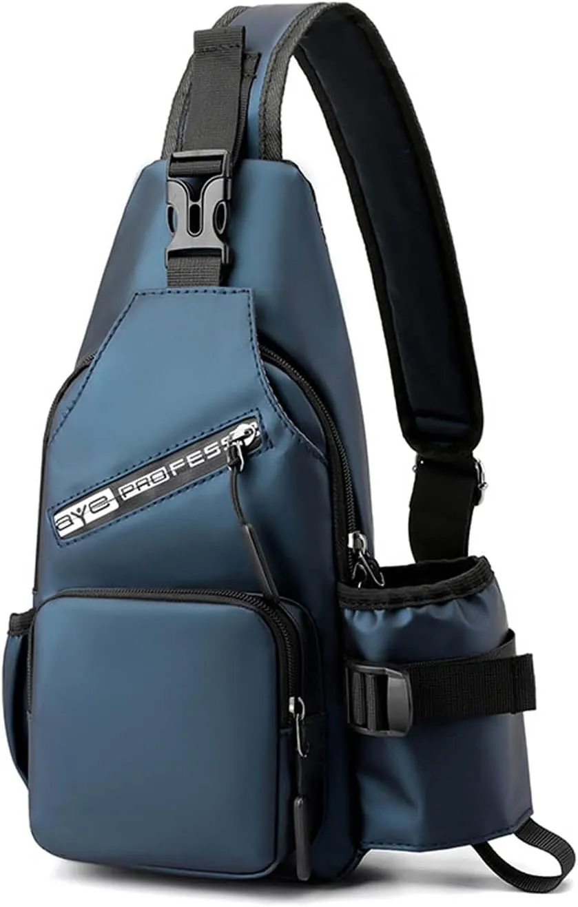 Sling Bags Chest Shoulder Backpack Men Crossbody Bags Cover Pack Rucksack Crossbody Bag for Travel Hiking Bicycle Sport Gym Daypacks with water bottle holder Waterproof Nylon Blue