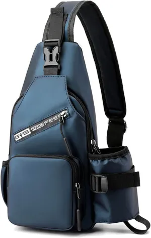 Sling Bags Chest Shoulder Backpack Men Crossbody Bags Cover Pack Rucksack Crossbody Bag for Travel Hiking Bicycle Sport Gym Daypacks with water bottle holder Waterproof Nylon Blue