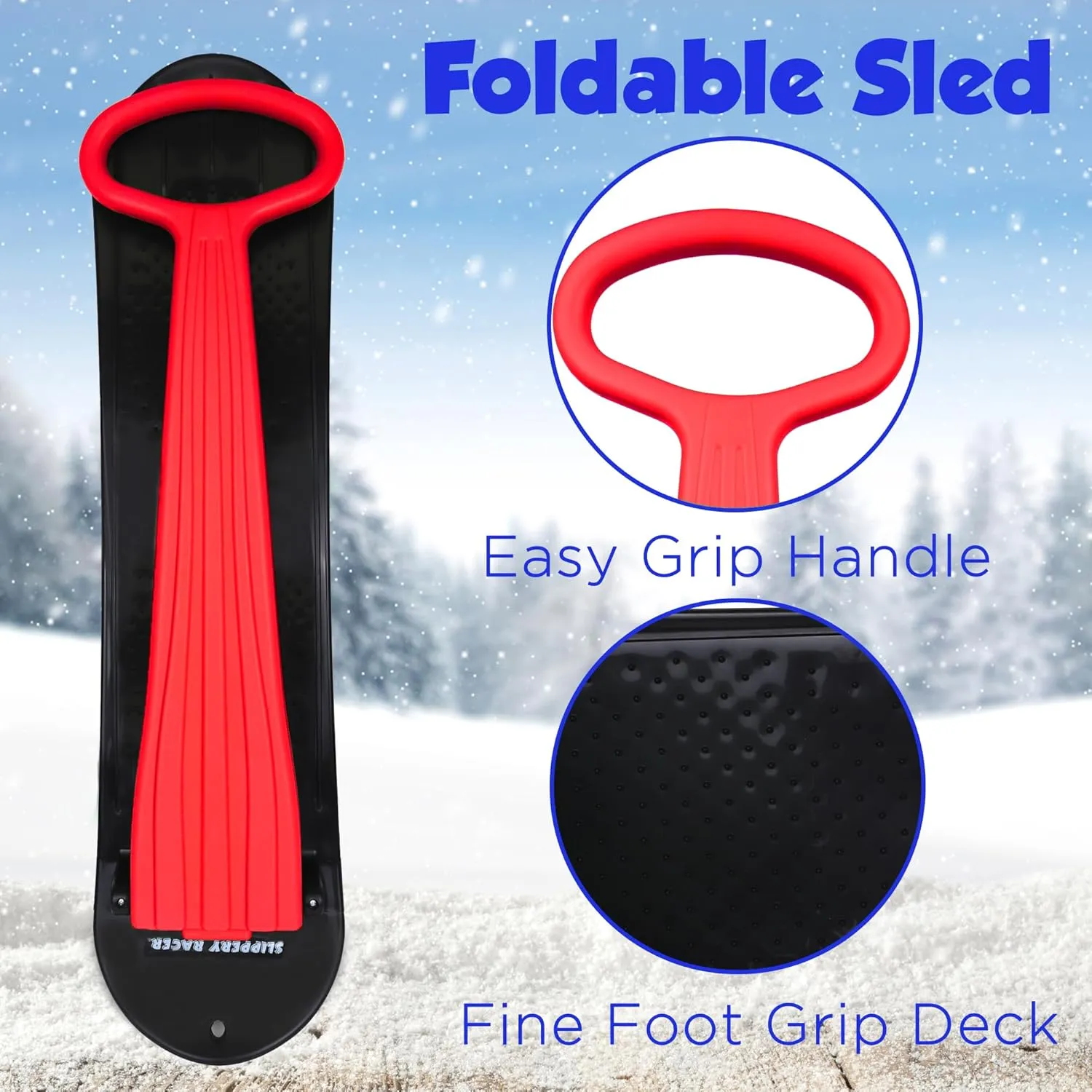 Slippery Racer Kid's Lightweight Compact Foldable Cold Resistant Downhill Outdoor Winter Ski Scooter Snow Sled for Children 4 Years and Up