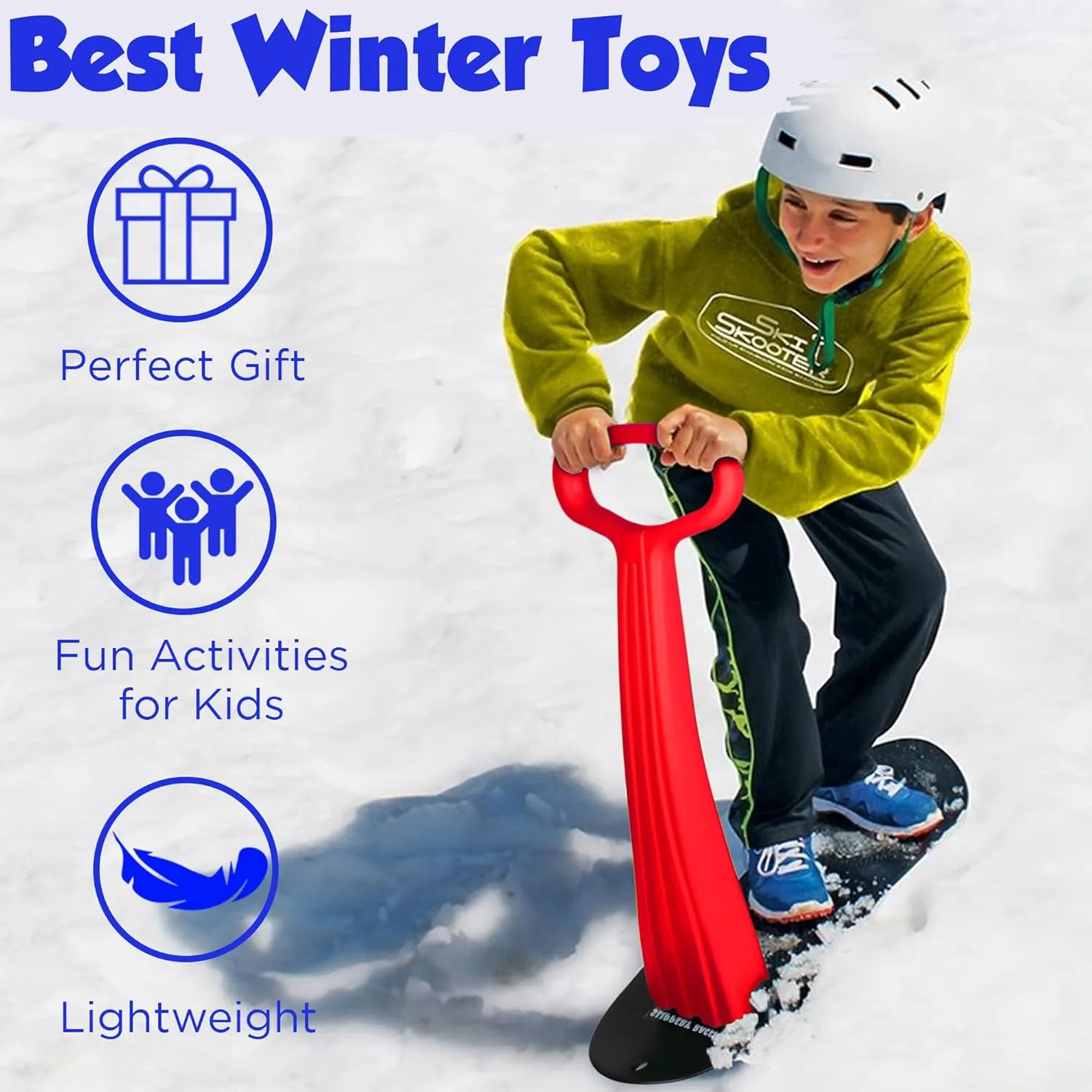 Slippery Racer Kid's Lightweight Compact Foldable Cold Resistant Downhill Outdoor Winter Ski Scooter Snow Sled for Children 4 Years and Up