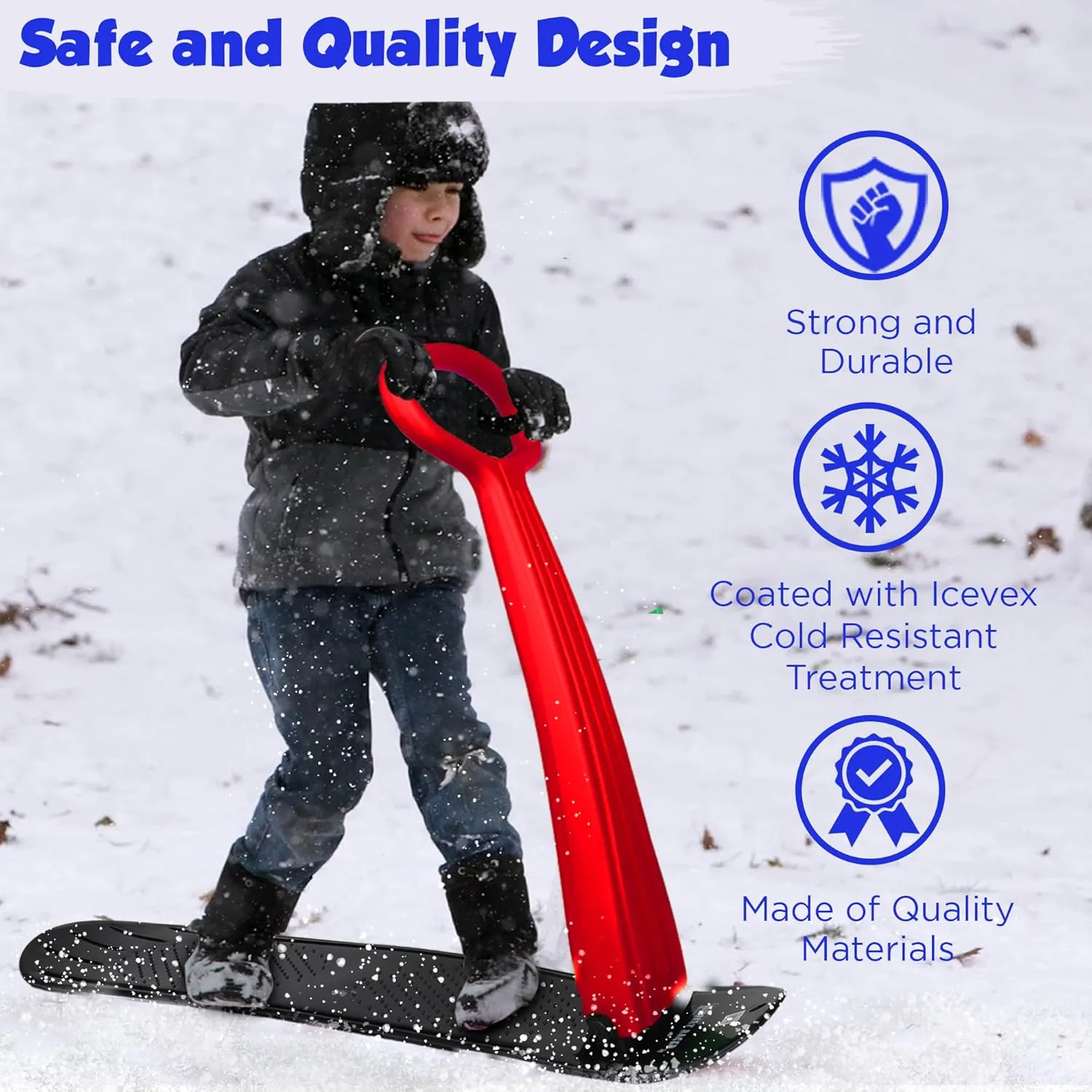 Slippery Racer Kid's Lightweight Compact Foldable Cold Resistant Downhill Outdoor Winter Ski Scooter Snow Sled for Children 4 Years and Up