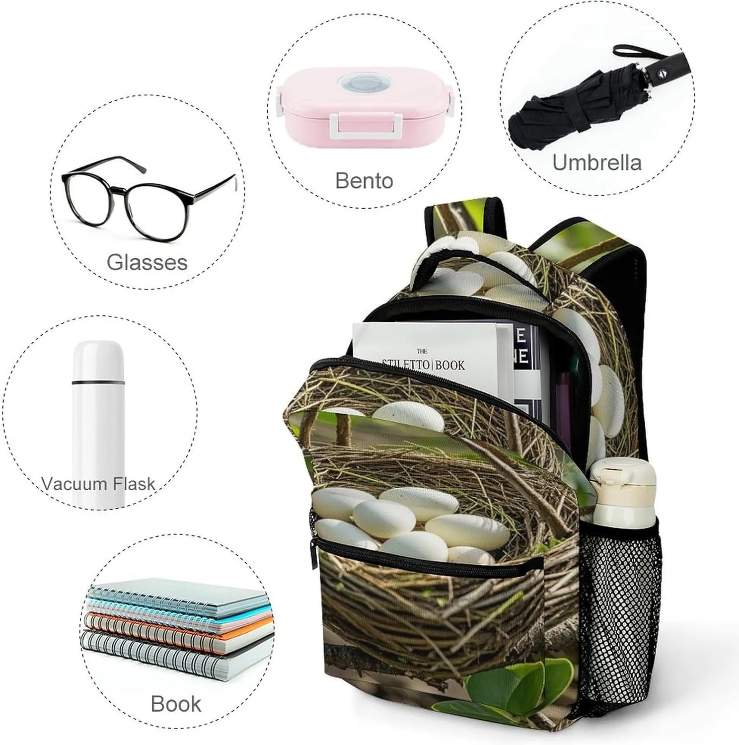 Small Backpacks Personalized Magical Bird Nest Printing Travel Bag Lightweight Travel Backpack For Women Men