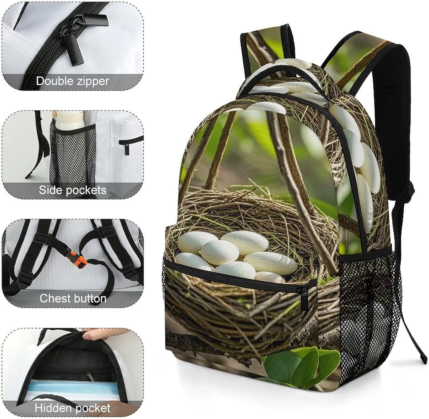 Small Backpacks Personalized Magical Bird Nest Printing Travel Bag Lightweight Travel Backpack For Women Men