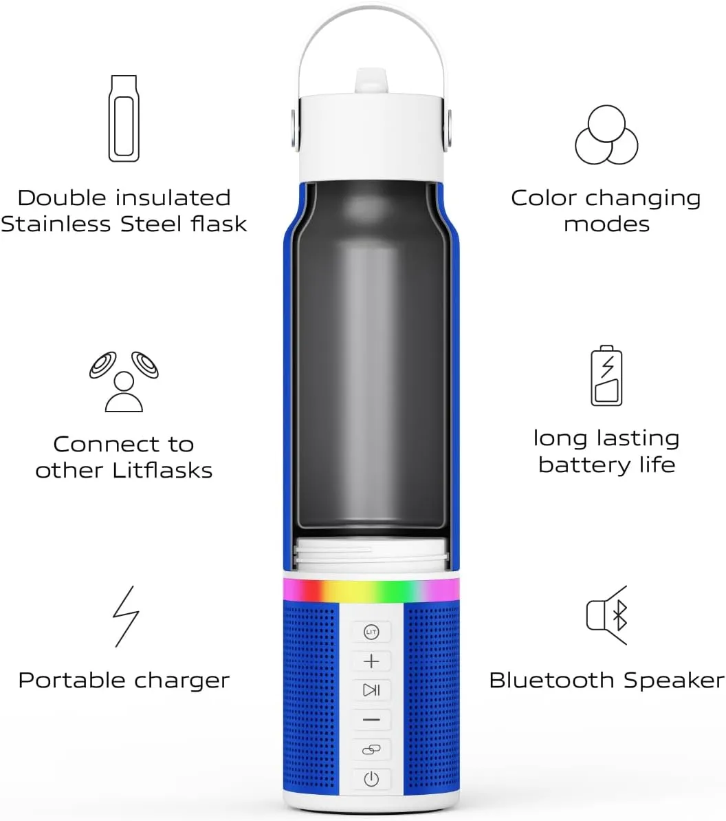 Smart Water Bottle with Premium Bluetooth Speaker, Portable Charger, LED Light, Stainless Steel, Mix & Match Colors, 20oz - Oprah's Favorite Things 2024