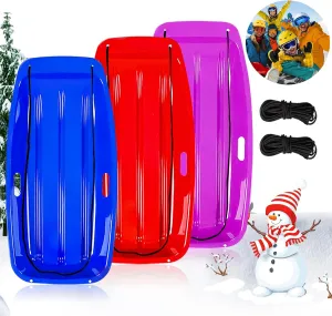 Snow Sled,Classical Plastics Snow Sled for Kid and Adult with Handles and Ropes 1-2 Rider for Winter Skiing Snowboard Outdoor Sledding Gift 35"
