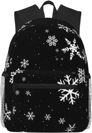 Snowflake Winter Pattern Black And White Lightweight Packable Backpack Travel Casual Hiking Daypack Foldable Backpack For Men Women