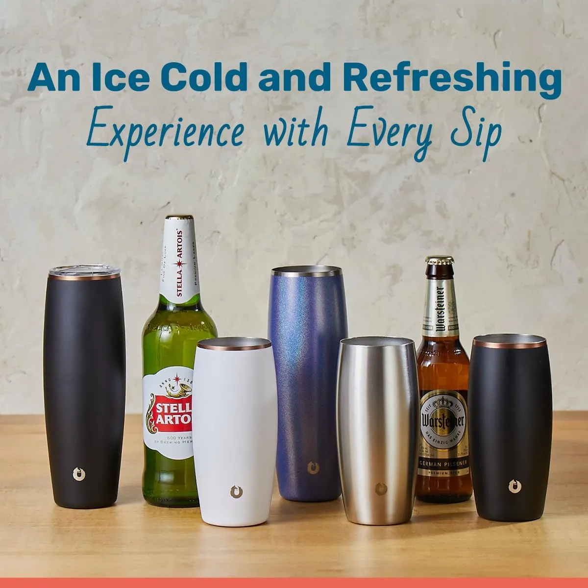 SNOWFOX Premium Vacuum Insulated Stainless Steel Beer Glass, Home Bar Accessories, Elegant Bartending, Lightweight Pint Glasses, Sleek Drinkware, Frosty Beverages Stay Cold, 18oz, Set of 2,Dark Walnut