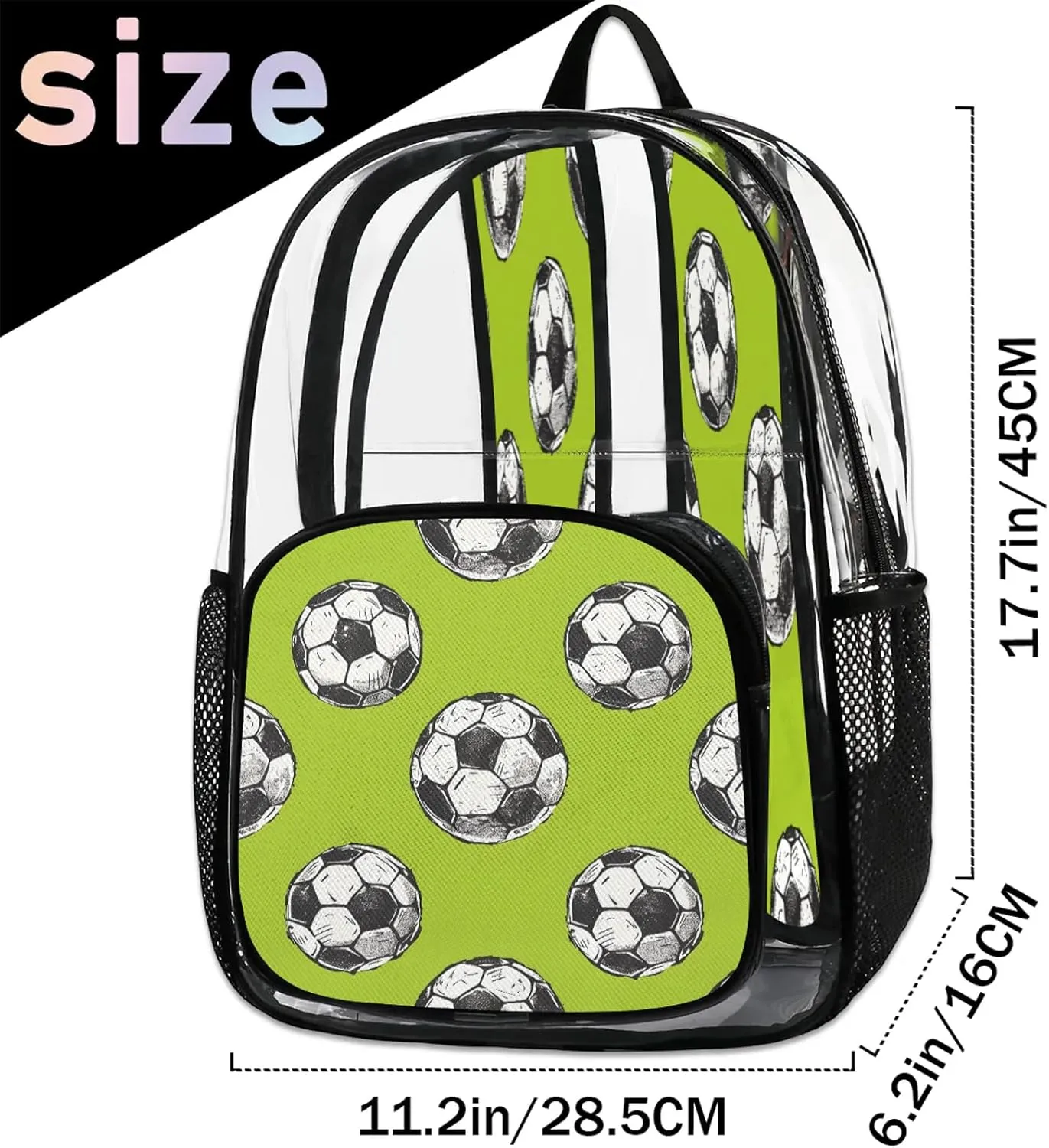 Soccer Clear Backpack Ball PVC Waterproof Transparent Backpack Heavy Duty See Through Backpacks with Reinforced Strap for Travel Outdoor Concert Work