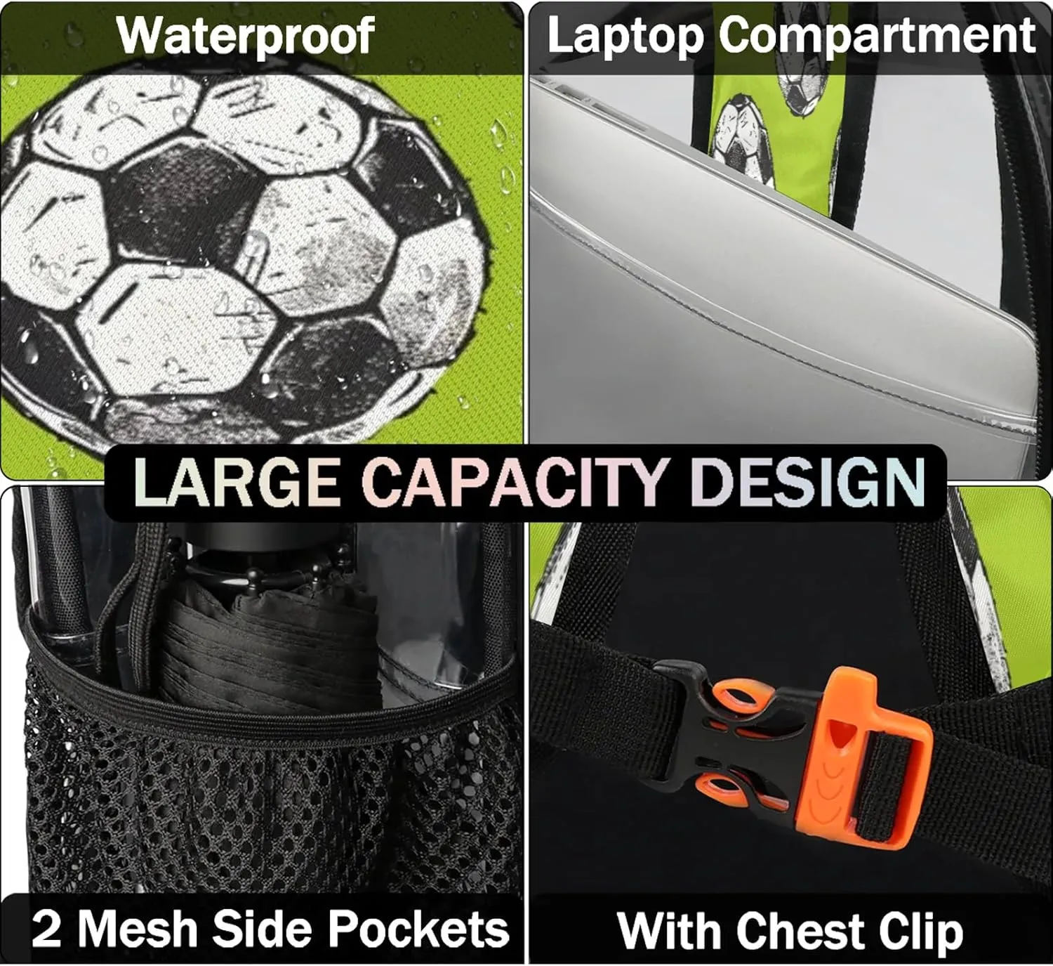 Soccer Clear Backpack Ball PVC Waterproof Transparent Backpack Heavy Duty See Through Backpacks with Reinforced Strap for Travel Outdoor Concert Work