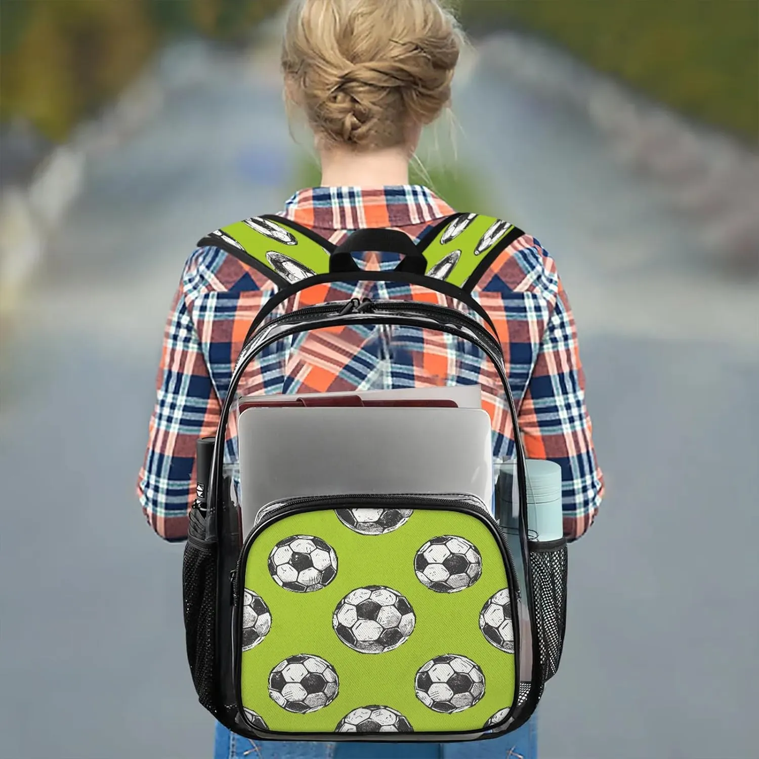 Soccer Clear Backpack Ball PVC Waterproof Transparent Backpack Heavy Duty See Through Backpacks with Reinforced Strap for Travel Outdoor Concert Work