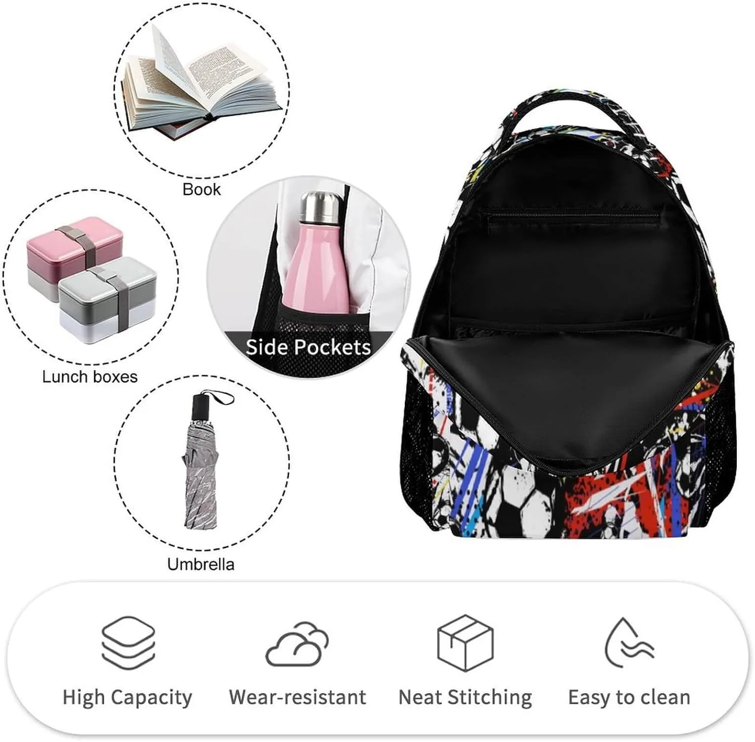Soccer School Backpack for Kids Girls Boys, 16 Inch Cool Soccer Themed Bookbag, Personality School Backpack for Students Children, sustainable, Lightweight, Large Capacity
