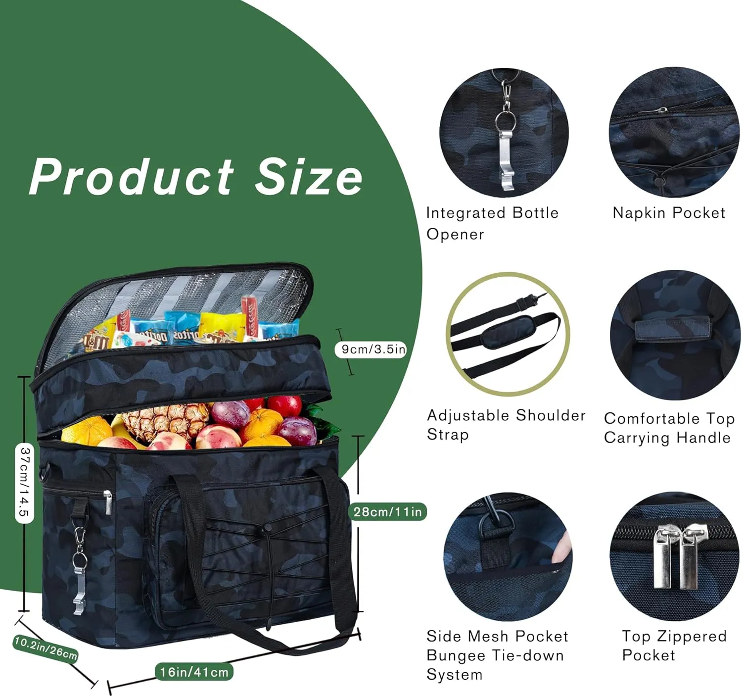 Soft Collapsible Insulated Sided Cooler - 60 Can Large Leakproof Picnic Beach Meal Prep Portable Travel Cooler for Shopping, Kayaking, Road Trips