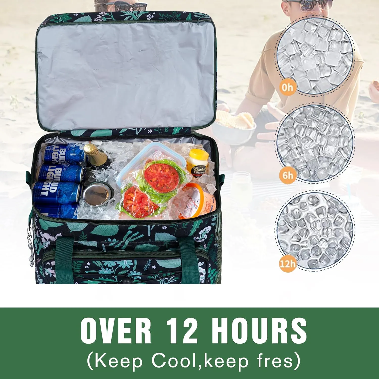 Soft Collapsible Insulated Sided Cooler - 60 Can Large Leakproof Picnic Beach Meal Prep Portable Travel Cooler for Shopping, Kayaking, Road Trips