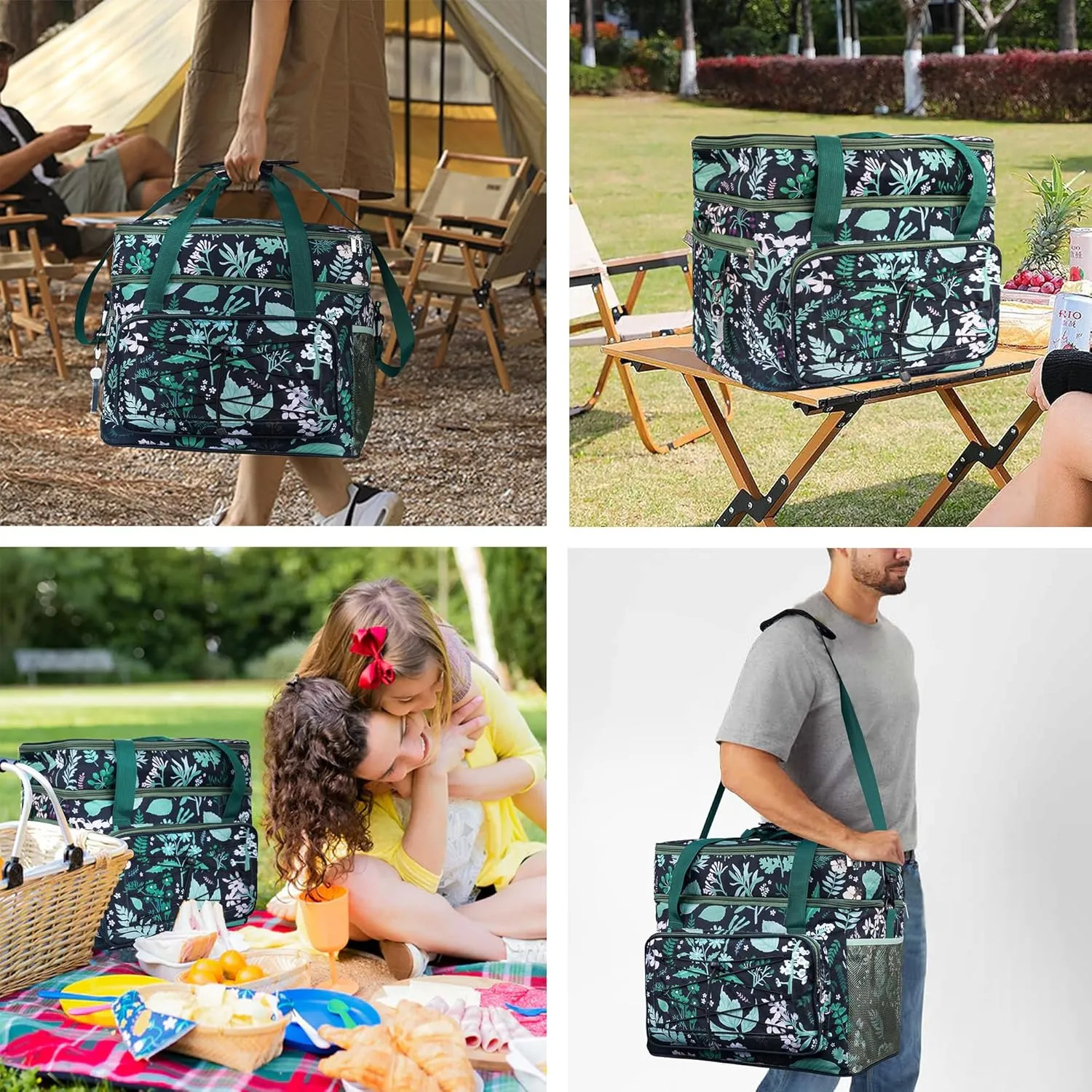 Soft Collapsible Insulated Sided Cooler - 60 Can Large Leakproof Picnic Beach Meal Prep Portable Travel Cooler for Shopping, Kayaking, Road Trips