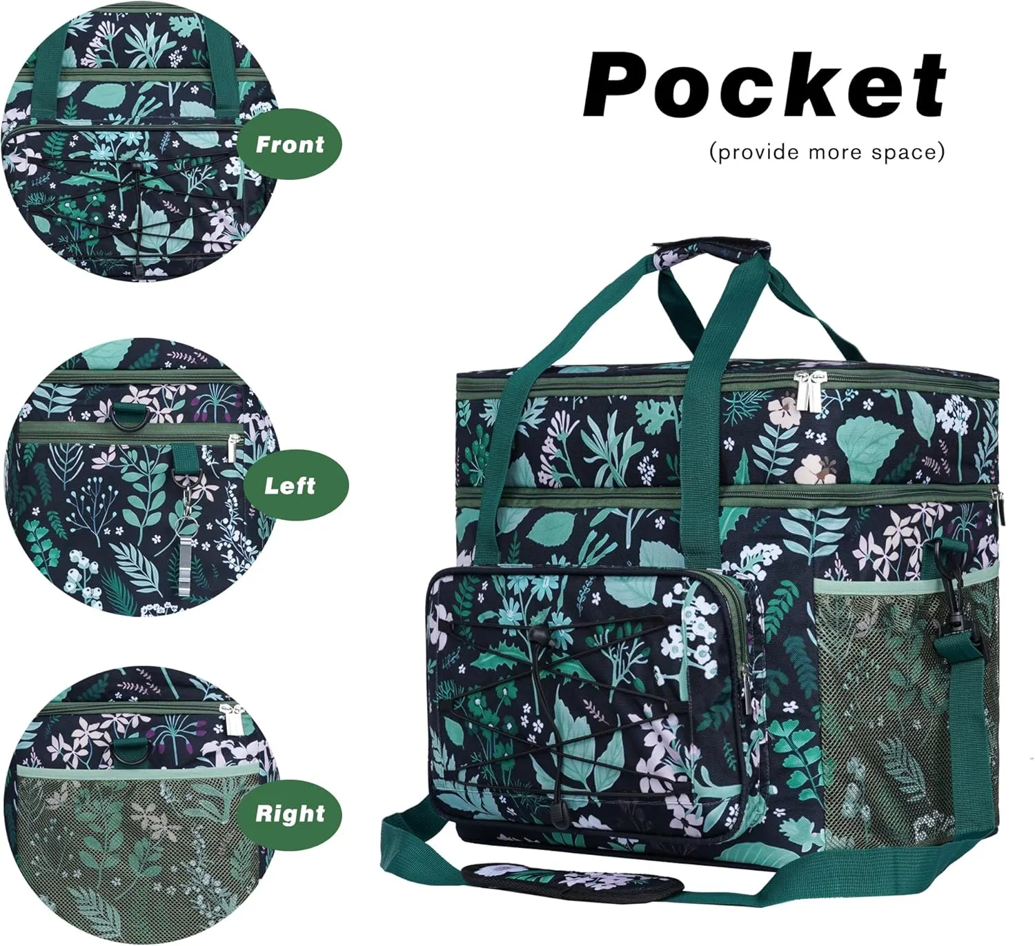 Soft Collapsible Insulated Sided Cooler - 60 Can Large Leakproof Picnic Beach Meal Prep Portable Travel Cooler for Shopping, Kayaking, Road Trips