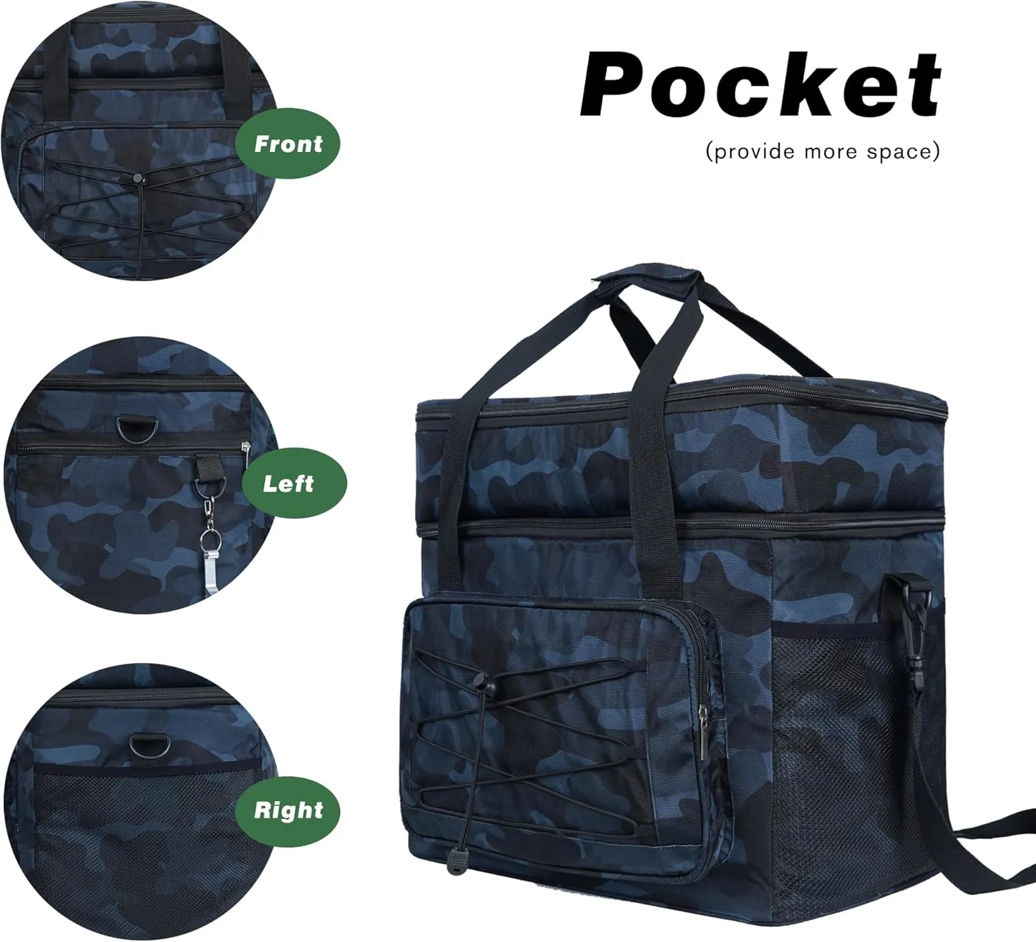 Soft Collapsible Insulated Sided Cooler - 60 Can Large Leakproof Picnic Beach Meal Prep Portable Travel Cooler for Shopping, Kayaking, Road Trips