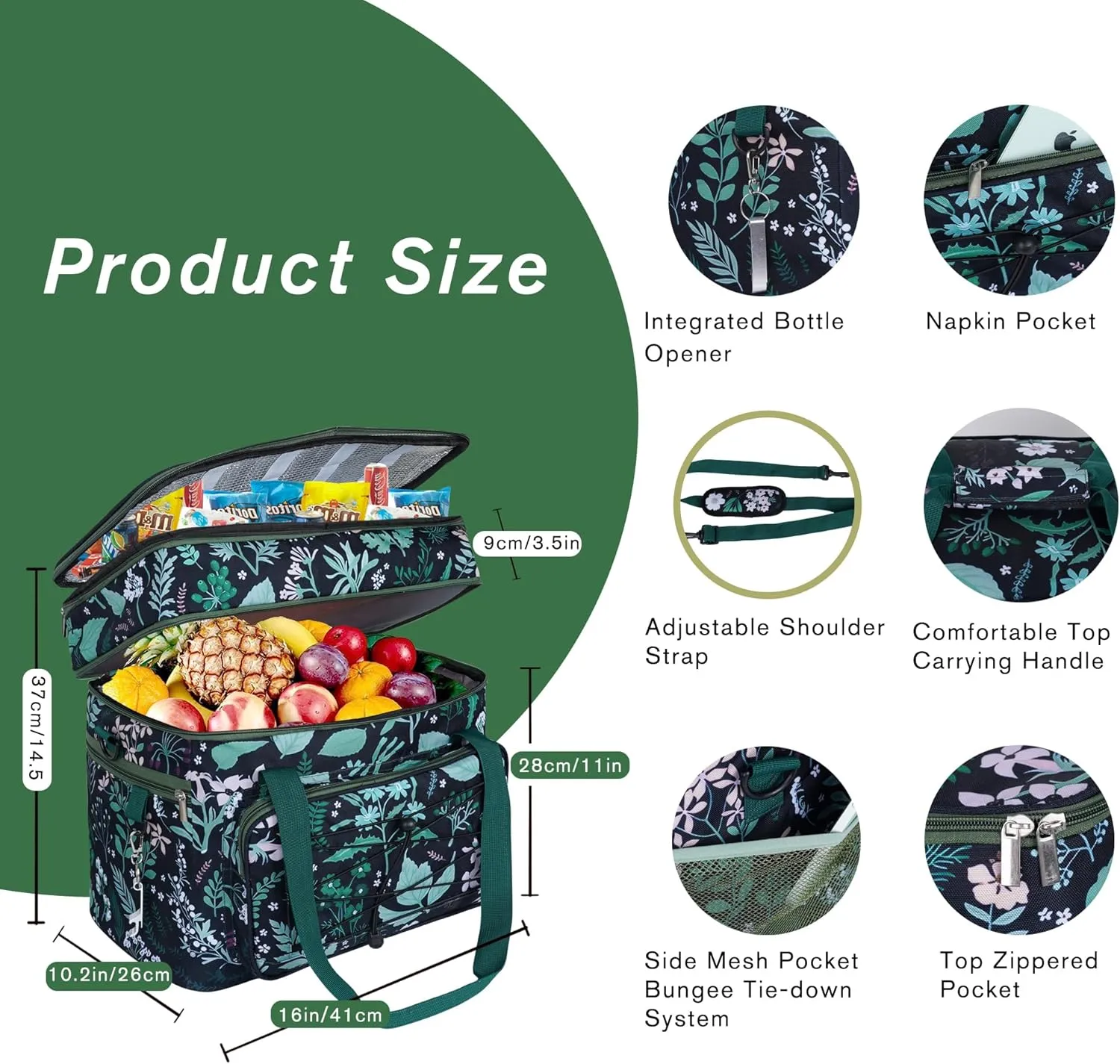 Soft Collapsible Insulated Sided Cooler - 60 Can Large Leakproof Picnic Beach Meal Prep Portable Travel Cooler for Shopping, Kayaking, Road Trips