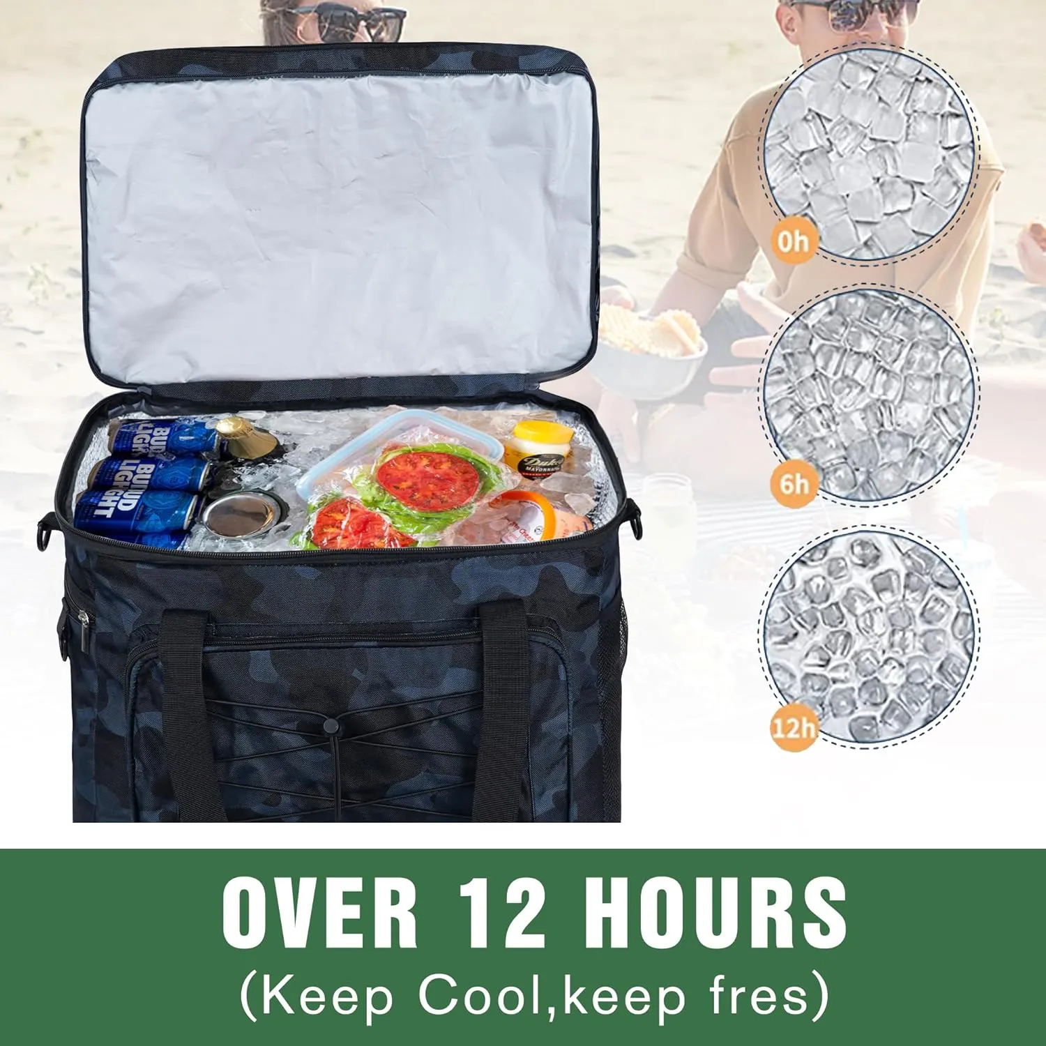 Soft Collapsible Insulated Sided Cooler - 60 Can Large Leakproof Picnic Beach Meal Prep Portable Travel Cooler for Shopping, Kayaking, Road Trips
