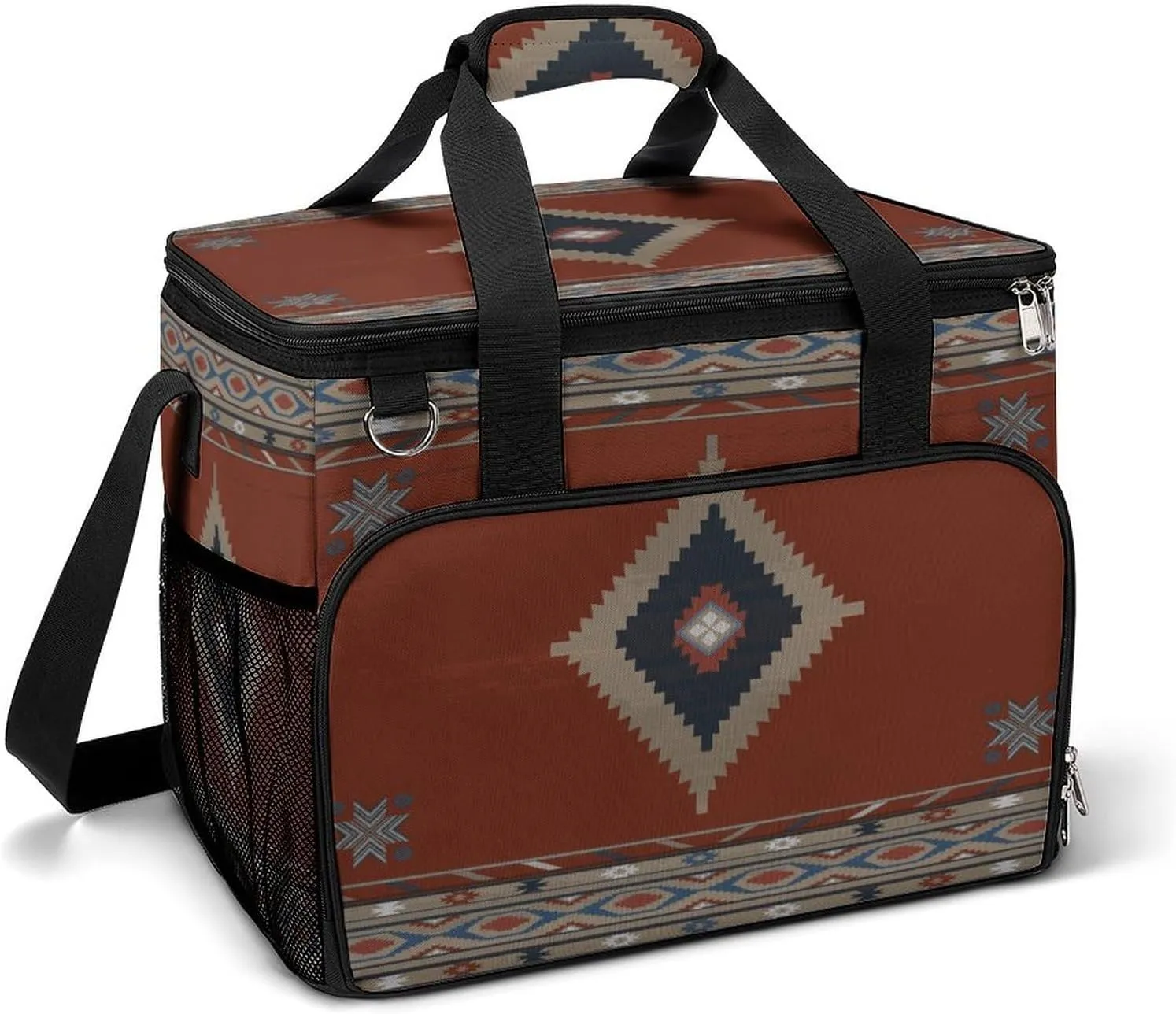 Southwestern Native American Aztec Ethnic Navajo Indian Pattern Cooler Bag, Collapsible Soft Sided Cooler, Large Leakproof Camping Cooler, Portable Travel Cooler for Camping, Road Trips