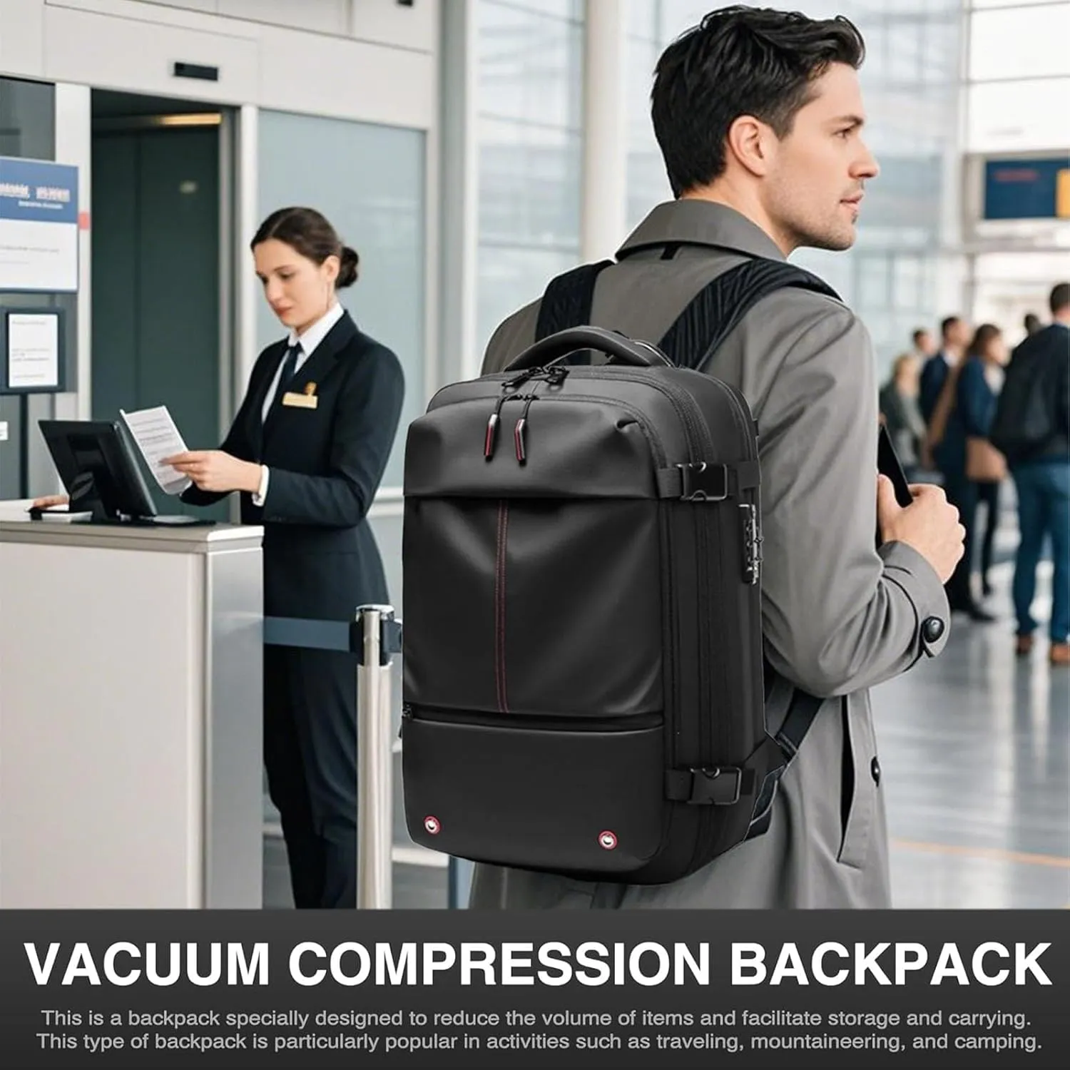 Space Vac Pro Backpack, Spacevac Pro Backpack, with Vacuum Seal Compression, 17”Laptop Vacuum Backpacks Travel with TSA Lock (NO Pump, B)