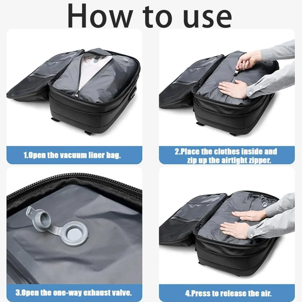 Space Vac Pro Backpack, Spacevac Pro Backpack, with Vacuum Seal Compression, 17”Laptop Vacuum Backpacks Travel with TSA Lock (NO Pump, B)