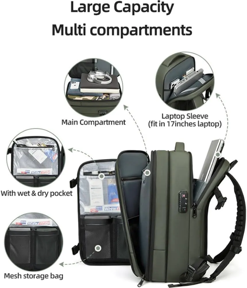 Space Vac Pro Backpack, Spacevac Pro Backpack, with Vacuum Seal Compression, 17”Laptop Vacuum Backpacks Travel with TSA Lock (NO Pump, B)