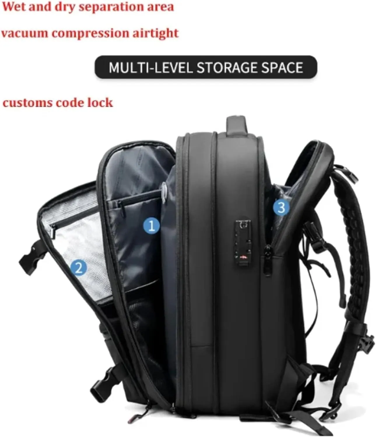 Spence Vac Backpack, Ezy Vac Backpack, Ezyvac Rucksack, Easyvacpack, Vacuum Bag with Anti Theft Lock (Black with Pump)