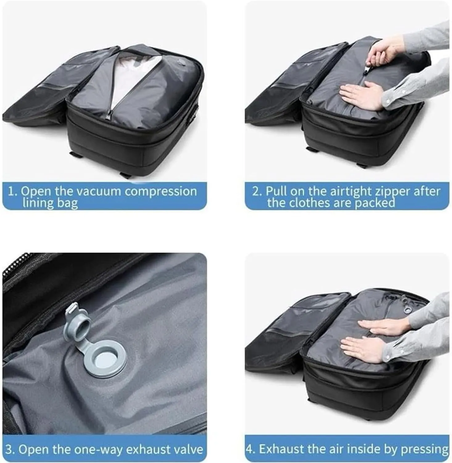 Spence Vac Backpack, Ezy Vac Backpack, Ezyvac Rucksack, Easyvacpack, Vacuum Bag with Anti Theft Lock (Black with Pump)