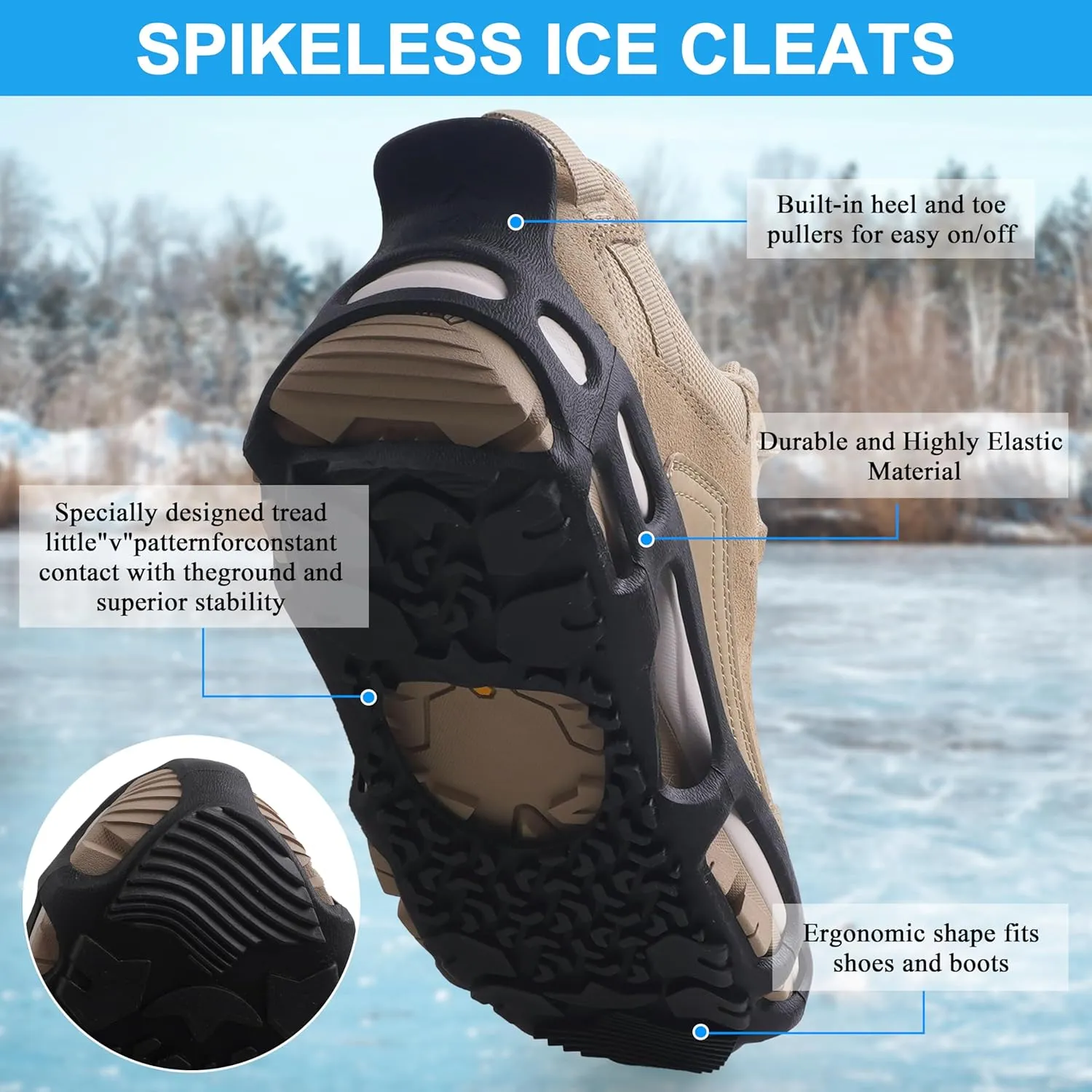 Spikeless Ice Cleats Perfect for Transitioning Between Indoor/Outdoor Surfaces Slip On Spikeless Ice Traction Devices Grippers Indoor Anti-Slip Job Safety Traction Slip-On