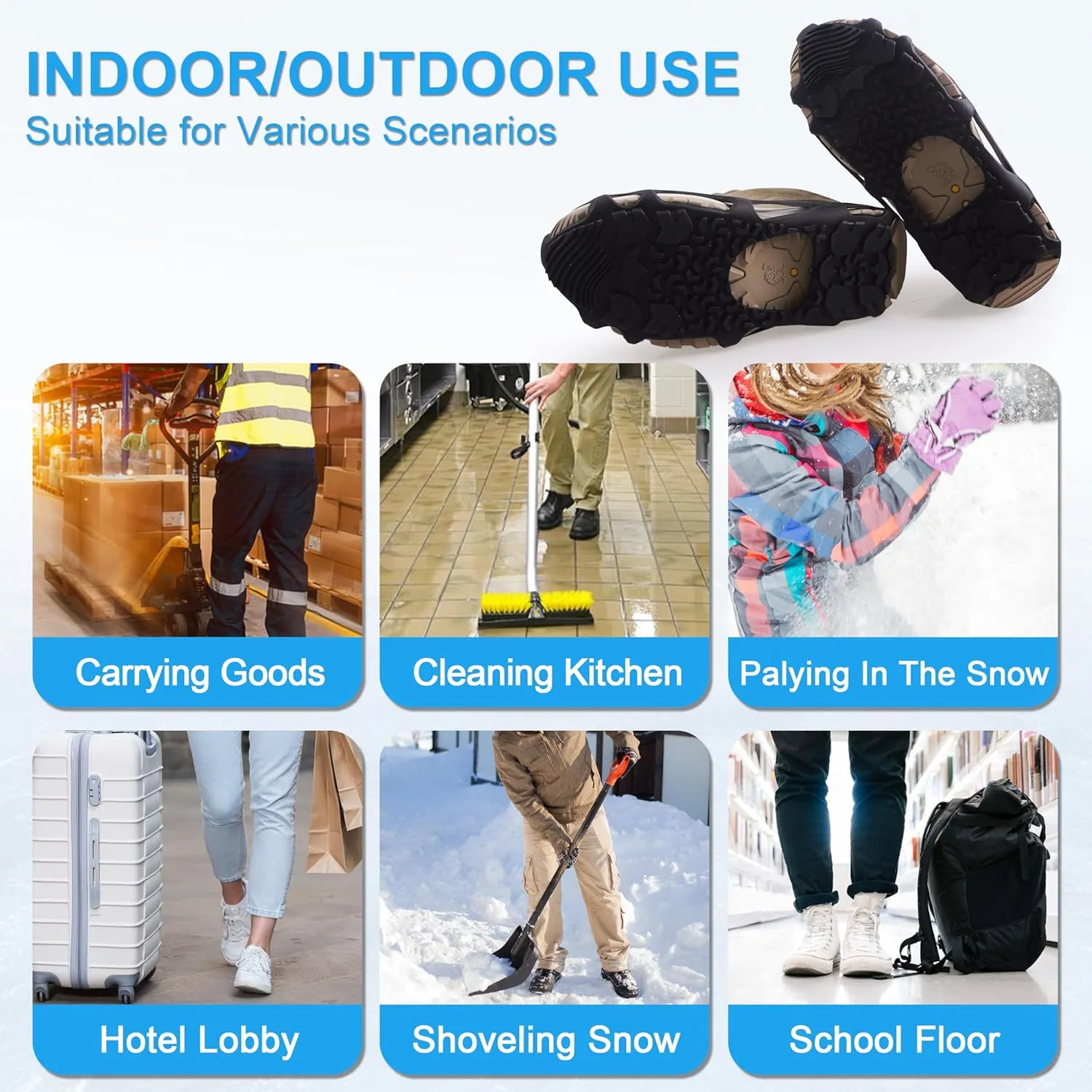 Spikeless Ice Cleats Perfect for Transitioning Between Indoor/Outdoor Surfaces Slip On Spikeless Ice Traction Devices Grippers Indoor Anti-Slip Job Safety Traction Slip-On